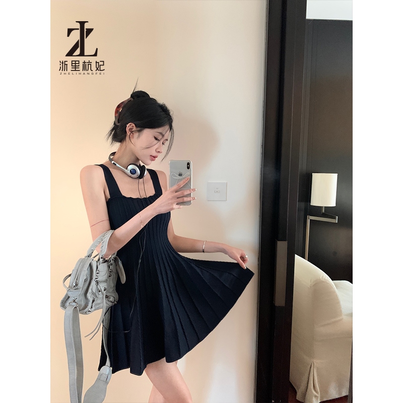 ZHELIHANGFEI Váy liền dệt kim Pure Desire Hot Girl Thiết Kế Cảm Giác Xếp Ly Sling Đầm Nữ Mùa Hè Slim-fit Váy Chữ A eo hẹp | BigBuy360 - bigbuy360.vn