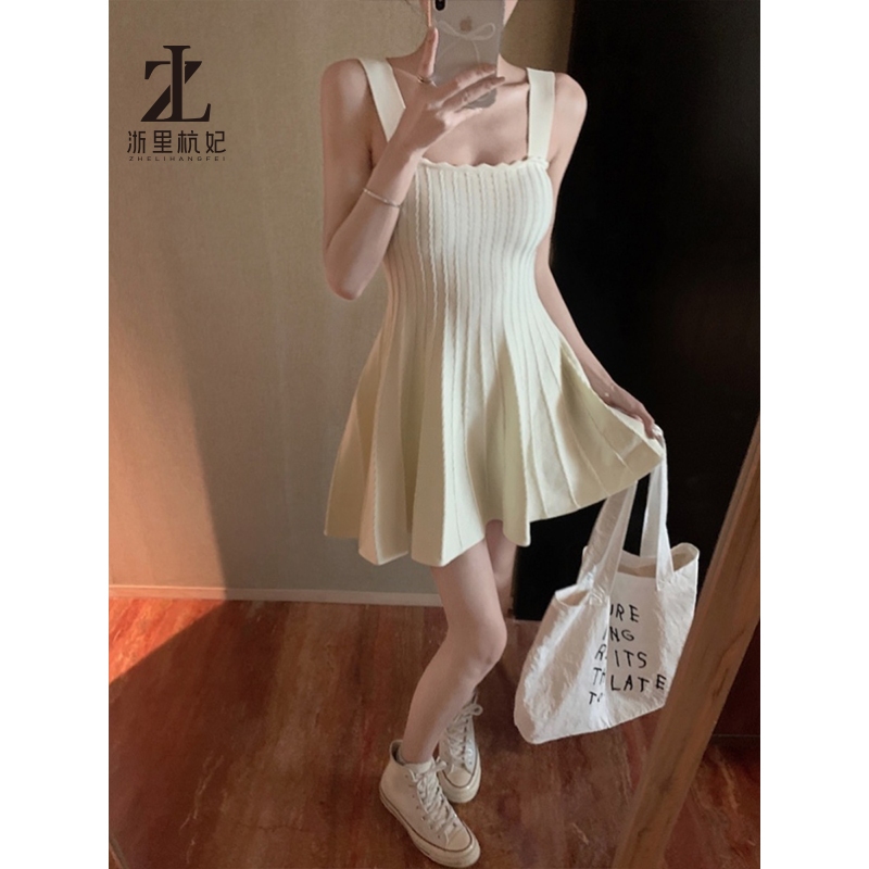 ZHELIHANGFEI Váy liền dệt kim Pure Desire Hot Girl Thiết Kế Cảm Giác Xếp Ly Sling Đầm Nữ Mùa Hè Slim-fit Váy Chữ A eo hẹp | BigBuy360 - bigbuy360.vn