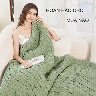 Meng NI Nửa cạnh nhung kim dệt tay Chăn len dày chăn sofa phong cách Bắc Âu Chăn dệt kim