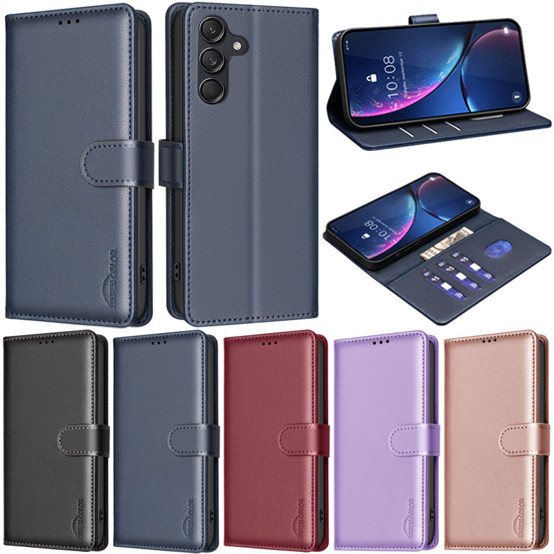 Ốp Lưng Sang Trọng Cho Samsung Galaxy A55 5G A35 A15 M15 M55 A25 5G A06 S24 Ultra S22 Plus S23 Ultra S21 Ultra S21 FE S22 Ultra Litchi Book Wallet Card Soft Leather Flip Cover Case