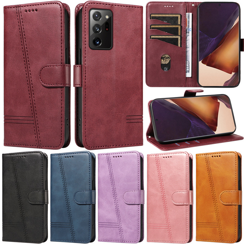 Ốp Lưng Sang Trọng Cho Samsung Galaxy Note 20 Ultra S20 FE 2022 5G S9 Plus S8 S7 Edge Note 10 Lite S10 Lite Note 10 + Note 9 Note 8 Retro Line Thẻ Ví Da Mềm Flip Cover