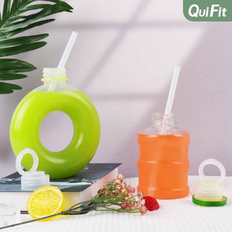 Chai nước ép trái cây bằng nhựa QuiFit 500ml có mũ, Chai nước bánh rán, Trà bong bóng dễ thương Chai nước trong suốt, Chai nước ép vòng kéo cho Smoothie, Trà Boba và Trà pha lạnh
