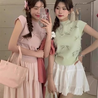 Áo thun nữ nơ basic nơ dễ thương hàn quốc chất thun co dãn ôm body