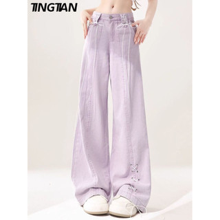 TINGTIAN quần ống rộng quần nữ jean Thời trang xu hướng Casual Dễ thương WLK2440TEV 16Z240418