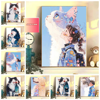 Nong Yang-30*40cm/40*50cm-tranh số hóa--tranh tô màu số hoá-Tự Làm Tự Làm Kỹ Thuật Số Tranh Sơn Dầu Mèo Cô Gái Tay Màu Sơn Dầu Cao Cấp Giải Nén Chữa Bệnh Tranh Trang Trí--tranh tô màu theo số--tranh số hoá--tô tranh theo số--tranh số-
