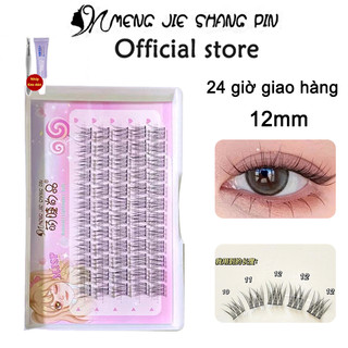 Mengjieshangpin  Lông mi giả đuôi cá thon gọn tự nhiên - 5 hàng cuống mỏng, dày 60 chùm 12mm