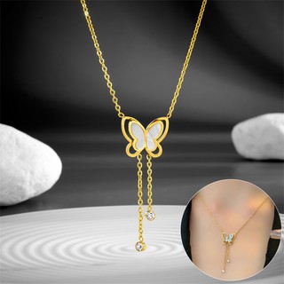 Dây chuyền xương đòn bướm ba chiều tua rua thời trang, thép titan chống phai màu, thiết kế thích hợp dành cho nữ, rỗng hai lớp dát đa năng với mặt dây chuyền kim cương