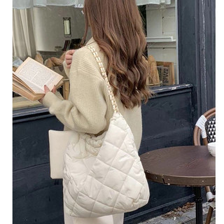 MOUSSON Túi Tote Đeo Vai Sức Chứa Lớn Họa Tiết Kim Cương Đơn Giản Phong Cách Hàn Quốc Cho Nữ