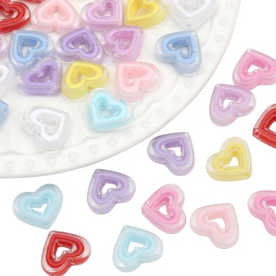 [5 Cái 23X20mm] Hạt Tình Yêu Rỗng Sandwich Hạt Trái Tim Acrylic Hạt Trong Suốt Nhiều Màu Sắc DIY Dây Điện Thoại Di Động Phụ Kiện Làm Vật Liệu