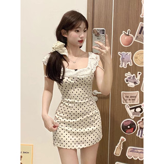 NZN Váy trượt chấm bi mới mùa hè Váy ngắn ôm gợi cảm có eo cinched