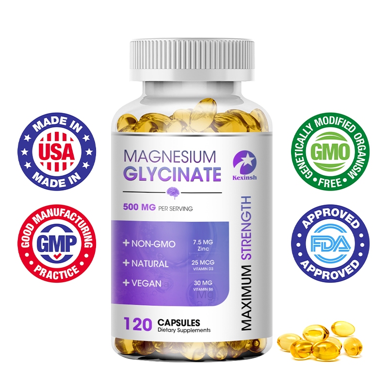 Kexinsh Magiê Glycinate Viên nang hỗ trợ sức khỏe cơ bắp, khớp và tim Hấp thụ tối đa Bổ sung Magiê G