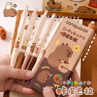 Languo Capybara bút Kapibara bàn chải câu hỏi bút báo chí gel bút báo chí dễ thương sinh viên nhanh khô đầu bút mịn 0,5mm bút đen chữ ký bút bi bút