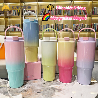 bình giữ nhiệt Cốc cầu vồng Cốc Bingba di động OURUNZHE Cốc rơm dung tích lớn Cốc di động đi kèm cốc ô tô