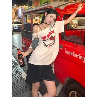 Porozi Vintage Phong Cách Mỹ Nóng Gợi Cảm Sâu Cổ Chữ U Tắt Vai Áo Cho Nữ Với Hoạt Hình In Hình Và Cắt Thấp Bên Tay Ngắn