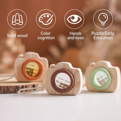 Đồ chơi máy ảnh Mini bằng gỗ có dây treo Mô phỏng Hiệu ứng mắt ong Trẻ em Camera gỗ Đồ chơi giáo dục sớm để lưu niệm