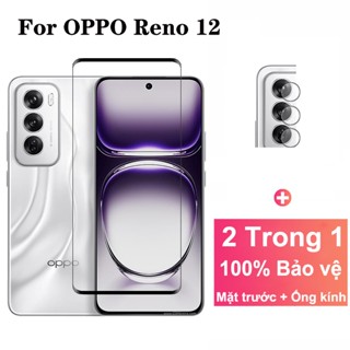 Kính cường lực 2 trong 1 OPPO Reno 12 5G Full Cover Bảo vệ màn hình cho OPPO Reno 12 11 10 Pro Plus 4G 5G 9D Phim bảo vệ kính + Phim ống kính máy ảnh