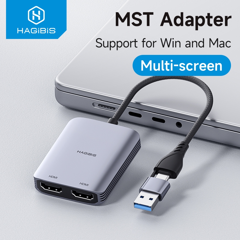 Bộ chuyển đổi Hagibis 2 trong 1 USB A / USB C sang HDMI Bộ chuyển đổi màn hình kép MST Màn hình ba m