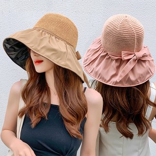 🔥Kem Chống Nắng Mùa Hè Vinyl Nơ Mũ Chống Nắng Nữ Nhật Bản Hàn Quốc Mũ Chống Tia Cực tím Lớn Vành Che Mặt Nắng Rỗng Mũ