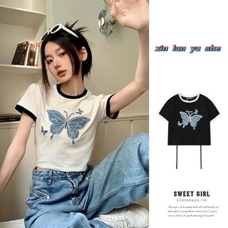Xin LAN YA SHE Áo thun ngắn tay hở lưng mới dành cho nữ