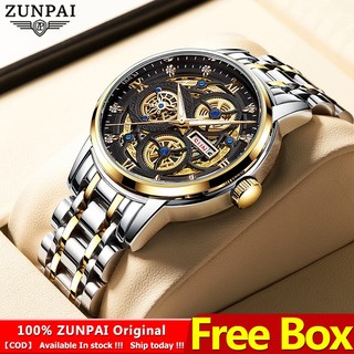 Đồng hồ đeo tay ZUNPAI 90005 dành cho nam Nguyên bản Thương hiệu chống nước Vàng bạc Thép không gỉ Thời trang kinh doanh Đồng hồ Relo có hộp