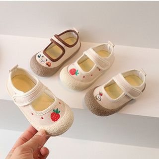 Trẻ Em Nông Miệng Thêu Giày Vải Bé Gái Miệng Vuông Giày Tập Đi