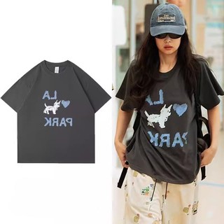 Blackpink Jennie IU Thường Ngày Rời Hoạt Hình In Hình Cổ Tròn Tay Ngắn Áo Thun Nam Nữ Oversize Xám Top