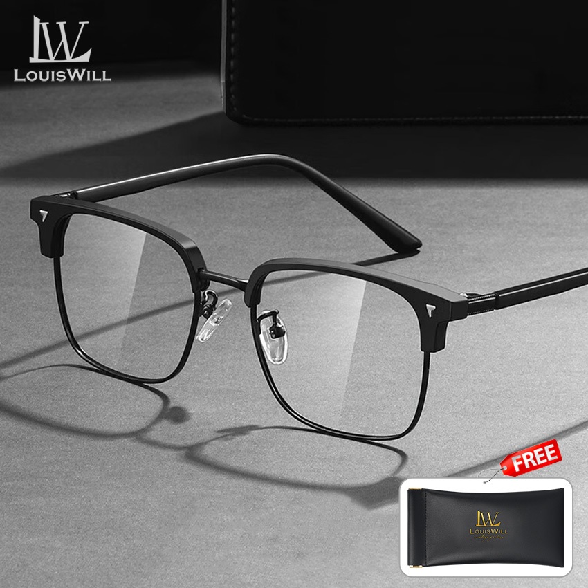 Louiswill Nam TR90 Kính không kê toa Chống ánh sáng xanh Kính mắt gương phẳng có thể được ghép nối với cận thị Gasses Thiết kế nửa khung Du lịch ngoài trời Nam Hợp thời trang