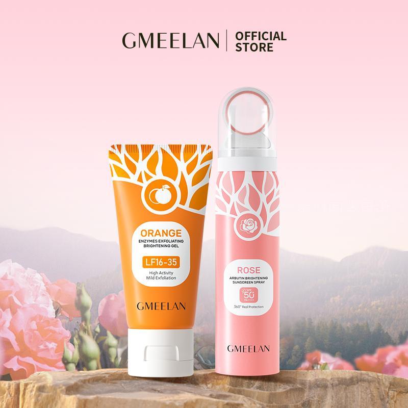 GMEELAN 2PCS Gel Tẩy Tế Bào Chết Da Mặt 50g+XỊT CHỐNG NẮNG ROSE ARBUTIN SPF50+ PA++++ 80ML