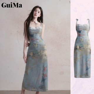 Váy dài khí chất GuiMa ôm vừa vặn gợi cảm xu hướng mới treo váy nữ hoa