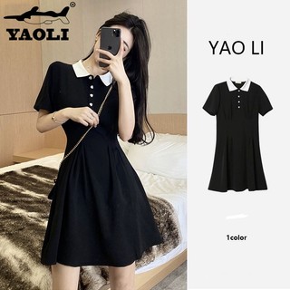 Váy nữ cổ Polo mới phong cách Hepburn Váy ngắn eo chữ A eo thon gọn