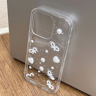 Ốp Điện Thoại Lá Bạc 3D Ngọc Trai Nơ Cho iPhone 15 14 13 12 11 Pro Max 13Mini XS Max XR X 7 8 Plus Ốp Lưng Mềm Trong Suốt Dễ Thương