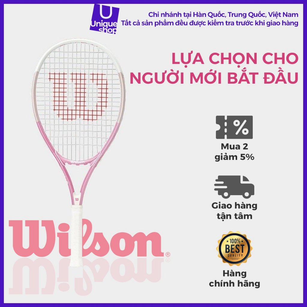 Vợt tennis Wilson dành cho nam nữ mới bắt đầu chơi, vợt tennis đơn giản, quần vợ có dây