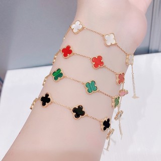 Berjual panas Vòng tay cỏ ba lá Beruntung, Thời trang nữ và Tinh tế Năm hoa hai mặt Vòng tay Beimu sang trọng Vòng tay thép titan 18K Vòng tay cỏ ba lá may mắn Perhiasan