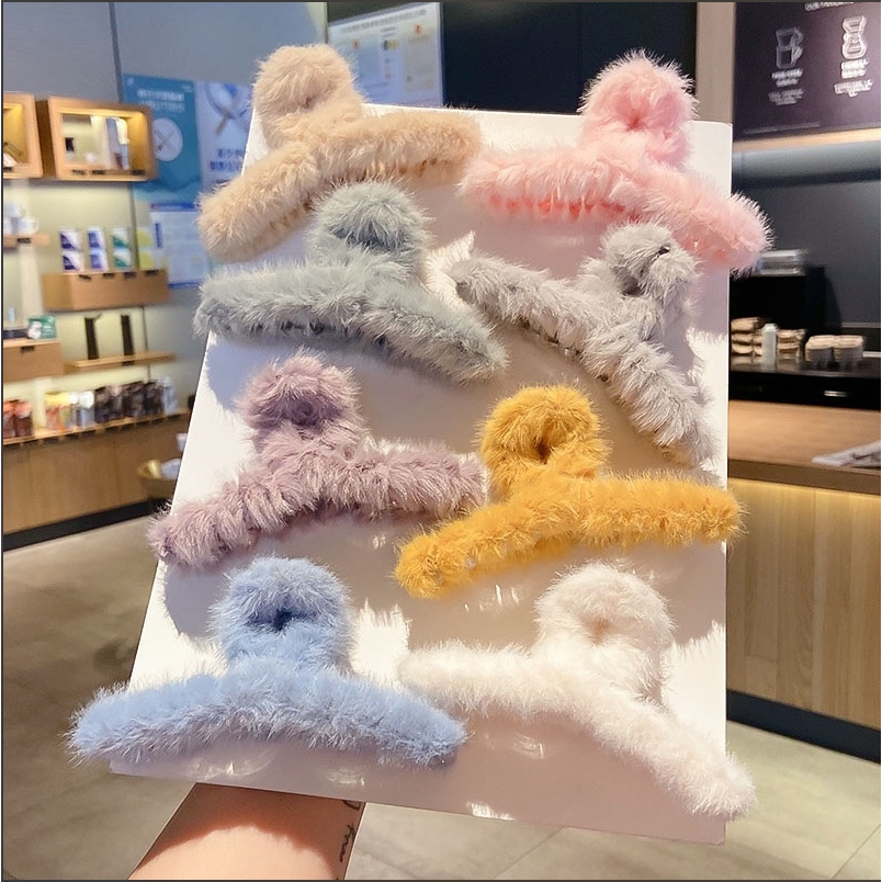 Kẹp tóc phủ lông nhung cỡ lớn phong cách Hàn Quốc thời trang thu đông xinh xắn cho nữ