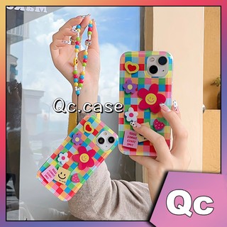 「 Qc 」 Phong cách Hàn Quốc đầy màu sắc hoa hướng dương kẻ sọc có dây chuyền vỏ mềm tpu toàn cạnh Ốp điện thoại iphone 15 ốp lưng iphone 14 ốp lưng iphone 13 ốp lưng iphone 12 ốp lưng iphone 11 cas