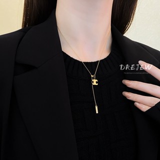 DREJEW Thép Titan đôi chữ kéo ra có thể điều chỉnh vòng cổ Pháp thiết kế thích hợp dây chuyền áo len thời trang khí chất vòng cổ dành cho nữ