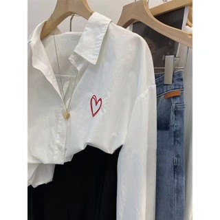 Phong Cách Hàn Quốc Nữ Nữ Rời Oversize Baggy Thêu Áo Sơ Mi Tay Dài Áo Baju Baju Wanita Lengan Panjang