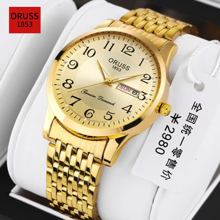  ORUSS Nguyên Bản Lịch Kép Vàng Sang Trọng Chống Thấm Nước Thép Không Gỉ Thời Trang Đồng Hồ Nam Kinh Doanh Dạ Quang Phiên Bản Hàn Quốc Đồng Hồ Đeo Tay Thạch Anh Thụy Sĩ Nữ 