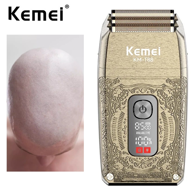 Kemei Điện Ba Lưỡi Dao Cạo Sạc Cắt Tóc Lá Máy Cạo Râu Chuyên Nghiệp Không Dây Đầu Hói Máy Cạo Râu Nam 8500RPM