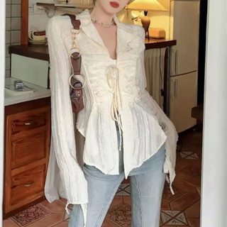 Phong Cách Hàn Quốc Nữ Nữ Rời Đèn Lồng Áo Sơ Mi Tay Dài Áo Baju Baju Wanita Lengan Panjang
