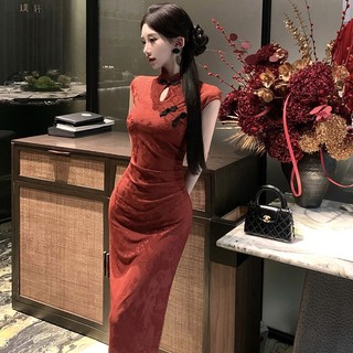 Phong Cách Trung Hoa Phong Cách Quốc Gia Retro Thanh Lịch Skinny Ôm Hơn Váy Nửa Tay Lễ Hội Màu Đỏ Hội Nghị Thường Niên Đầm Giữa Chiều Dài Cải Thiện Sườn Xám Kỳ Nghỉ Tiệc Sinh Nhật Giải Trí