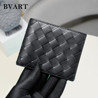 Ví nam cao cấp bi-fold da thật 100% da bò phong cách tối giản dệt tay 2024 mới đen và xanh