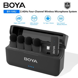 Micro Lavalier không dây BOYA BY-V4U có hộp sạc 4 bộ phát Mic Mini cho iPhone Android Vlog Live