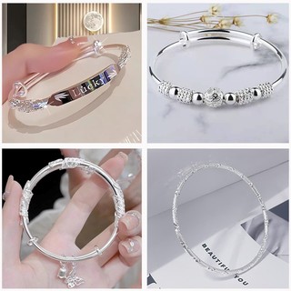 Vòng tay nữ bạc có thể điều chỉnh nguyên chất Gelang Vòng tay bóng may mắn nhẹ nhàng Thời trang sang trọng Vòng tay nữ Khuyến mãi Mặt dây chuyền bướm Phụ kiện trang sức Quà tặng cho bạn gái