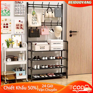 Kệ giầy đa năng,giá treo quần áo + giá giày,3~5 tầng kệ để giày + 2 tầng kệ treo quần áo mẫu mới siêu hot