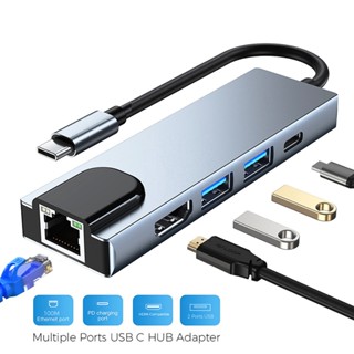 Hub 5 trong 1 Type C với HDTV USB Ethernet Adapter USB C sang HDMI 4K USB 3.0 RJ45 PD Trạm sạc nhanh Type-C cho máy tính xách tay Điện thoại di động Máy tính bảng