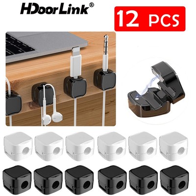 Hdoorlink 12 Chiếc Kẹp Cáp Từ Tính Có Thể Điều Chỉnh Dây Giá Đỡ Cáp Dữ Liệu Lưu Trữ Tổ Chức Để Bàn Quản Lý Cáp Dây Giữ