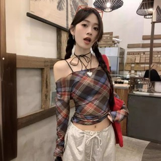 Áo Thun Dài Tay Trễ Vai Xinh Xắn Theo Phong Cách Hàn Quốc