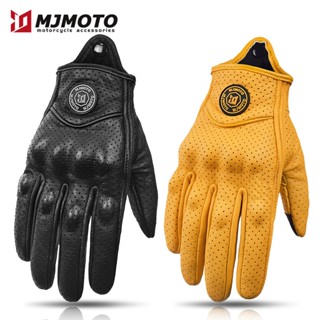 Mjmoto Mới Retro Xe Máy Găng Tay Da Thoáng Khí Chống Rơi Nam Găng Tay Đi Xe Máy Điện Thiết Bị Đi Xe Máy Full Ngón Màn Hình Cảm Ứng Vintage Găng Tay Vàng Đen