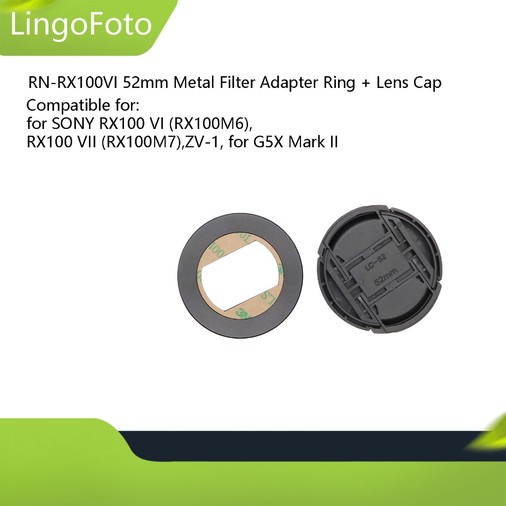 Vòng chuyển đổi bộ lọc kim loại RN-RX100VI 52mm + Nắp ống kính cho Sony RX100 M5 / RX100 M6 / RX100 